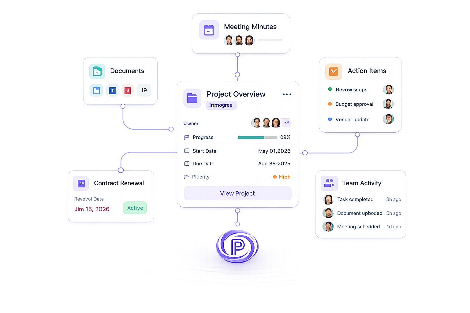 Praxiox dashboard overview with project portfolio and status table